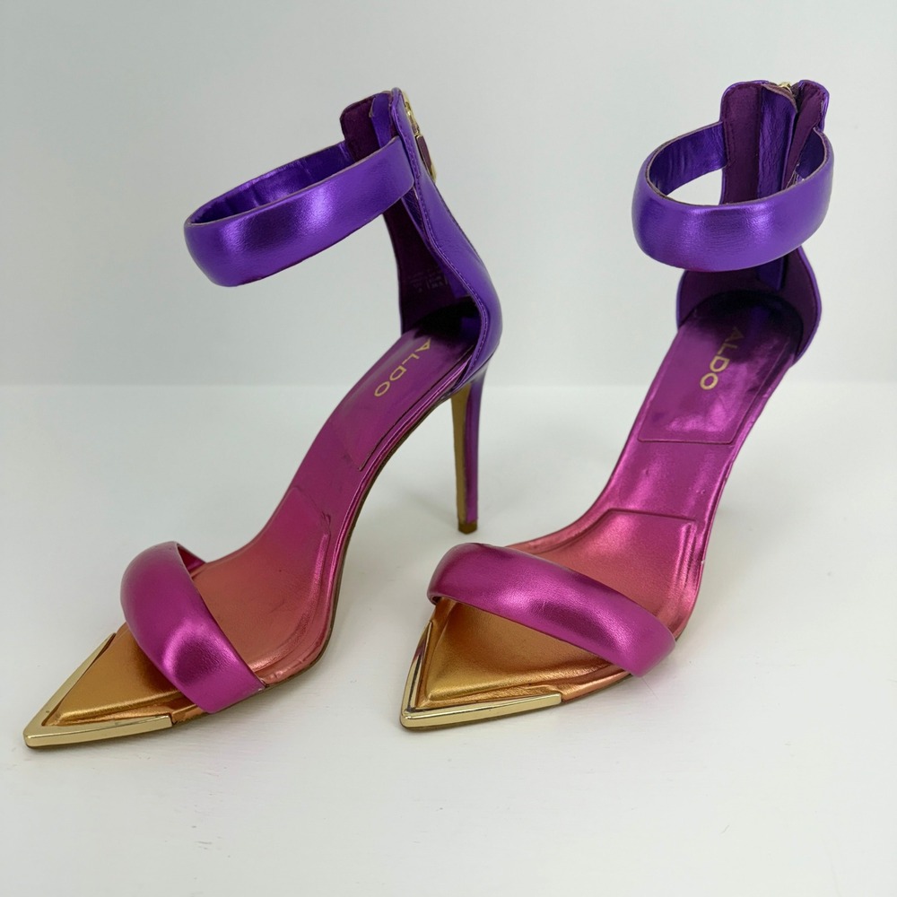 Aldo Womens Ombre Metallic Stiletto Sandals Purple Pink Gold Pointed Toe‎ Size 8 - Picture 12 of 13